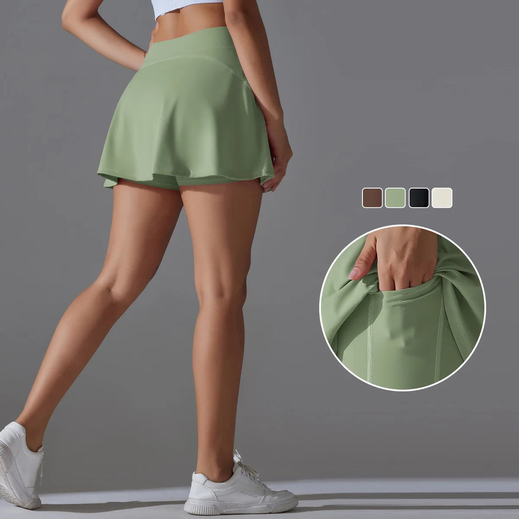 Women Tennis Skirt Sport Golf Ruffled Skirt With Shorts Fake Two Pieces Fitness Golf Wear High Waist Breathable Dance Yoga Skort