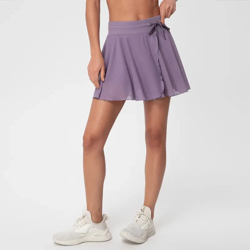 Women's Sports Short Skirt, Anti Glare Pants, High Waist, Mesh, Fitness, Tennis, New