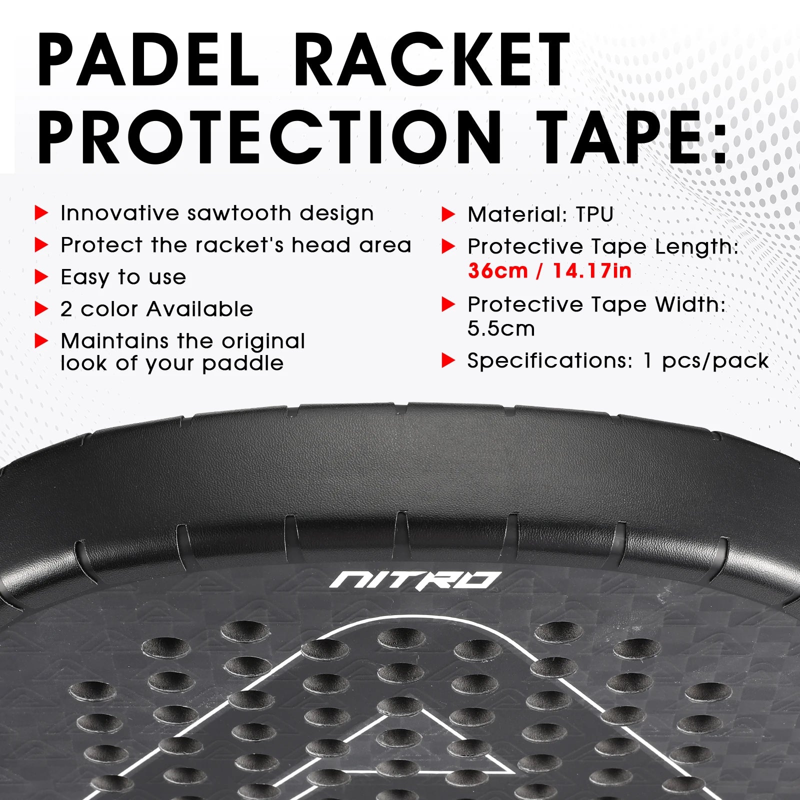 Padel Frame Protector,Padel Racket Protector (1/2/6Pack)Padel Accesories,Racket Protector,Easy to Replace-Dimensions 360 x 55 mm