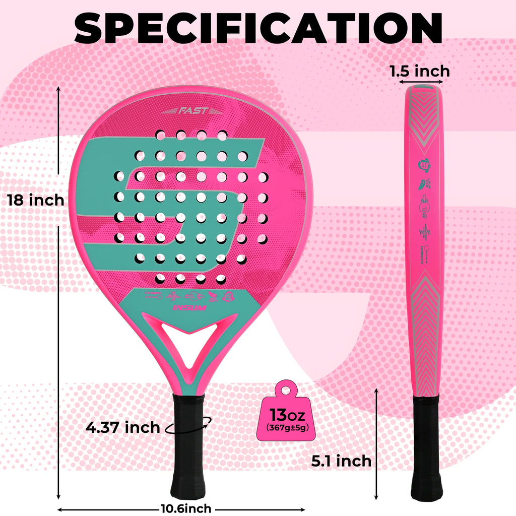 Padel Racket Full Carbon Padel Accessories with EVA Memory for Beginner Padel Tennis Racquets Lightweight Sports Equipment