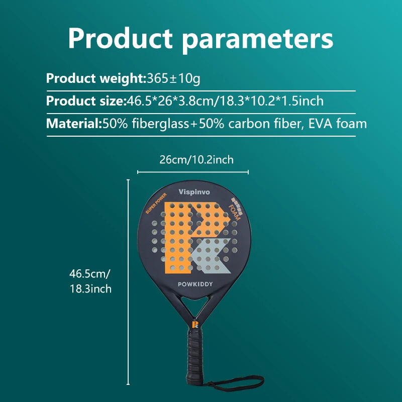 POWKIDDY Tennis Racket | Padel Racket, Made of Ultra Light Carbon Fiber Material, with Strong Elasticity and Good Quality