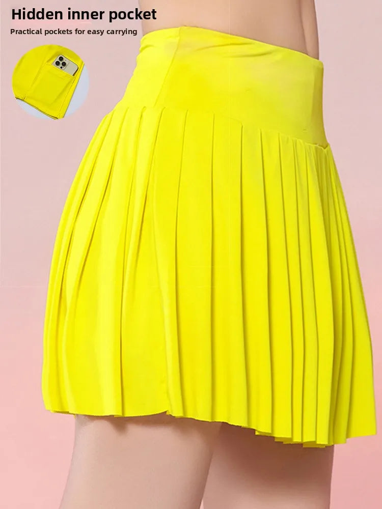 High-Waist Sporty  Skirt Women's Marathon Running Skirt Pants Quick-Dry Breathable Fitness Square Dancing Pleated Skirt