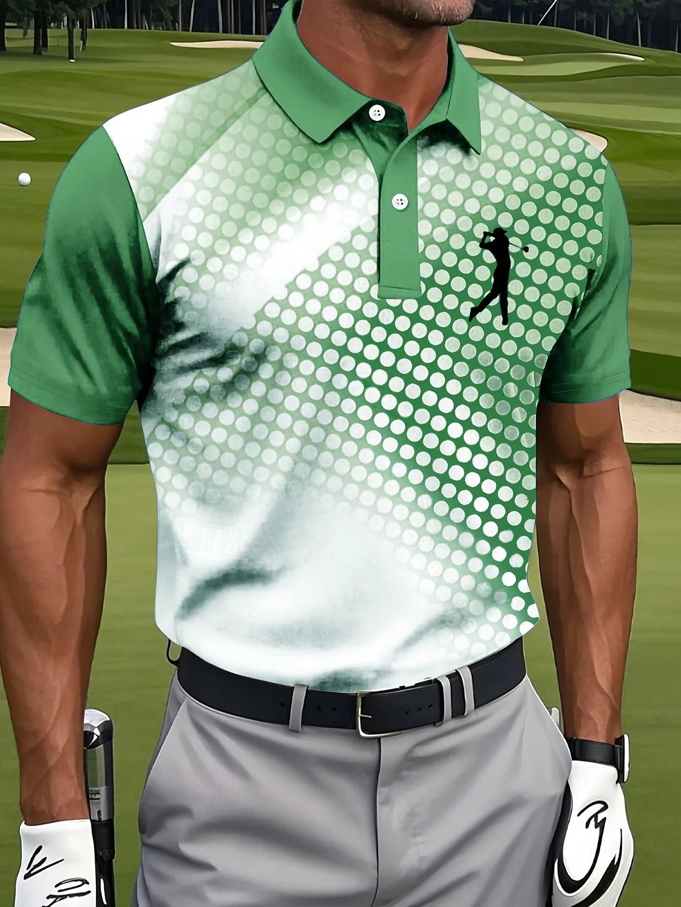 Men's Golf Polo Shirt, Featuring A Fashionable Blue and White Gradient Pattern, Suitable for Outdoor Activities