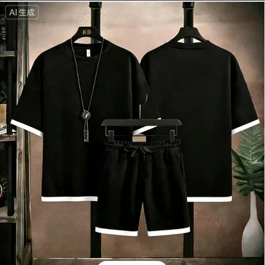 Men's Polo Print 2 Piece Outfit, Waffle Knit T-shirt + Shorts Set, Casual Summer Tracksuit, Classic Horse Rider Logo Streetwear