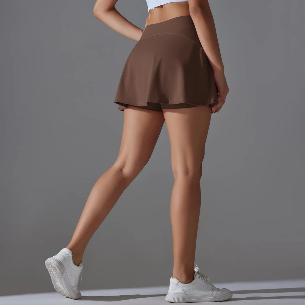 Women Tennis Skirt Sport Golf Ruffled Skirt With Shorts Fake Two Pieces Fitness Golf Wear High Waist Breathable Dance Yoga Skort