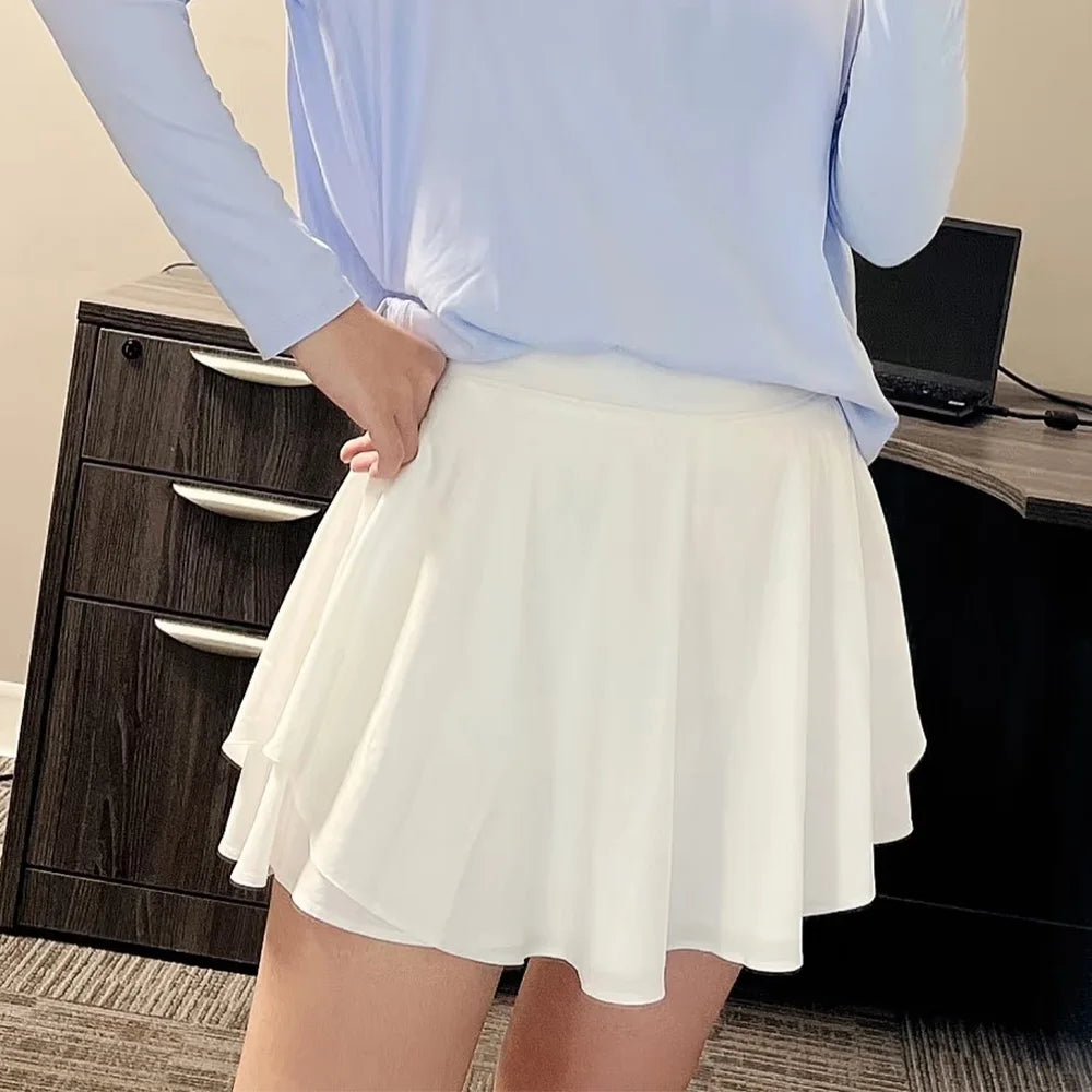 Women's Tennis Skirt with Built-in Shorts, Anti-slip Liner, Side Ball Pockets-Quick Dry Layered Athletic Skort for Golf, Running