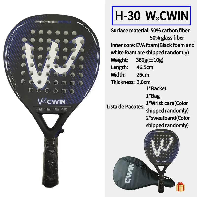 Padel racket Paddle racket 50% carbon fiber 50% glass fiber EVA elastic memory foam core Tennis racket Carbon fiber padel racket