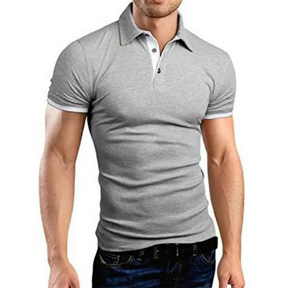 Men's Polo Shirt Short Sleeve Casual Slim Fit Color Blocking T-shirts England Style Streetwear Polos for Men's Fashion