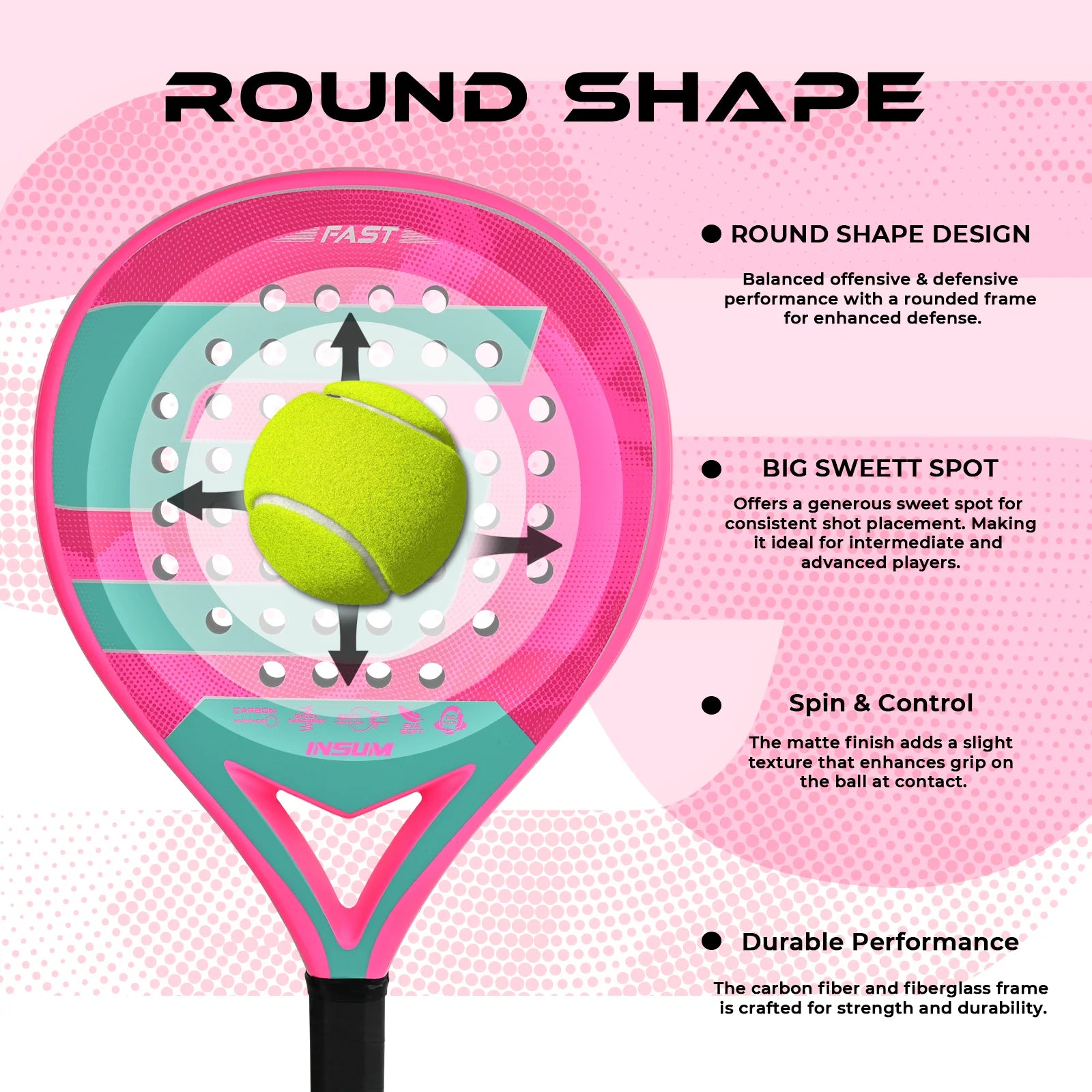 Padel Racket Full Carbon Padel Accessories with EVA Memory for Beginner Padel Tennis Racquets Lightweight Sports Equipment