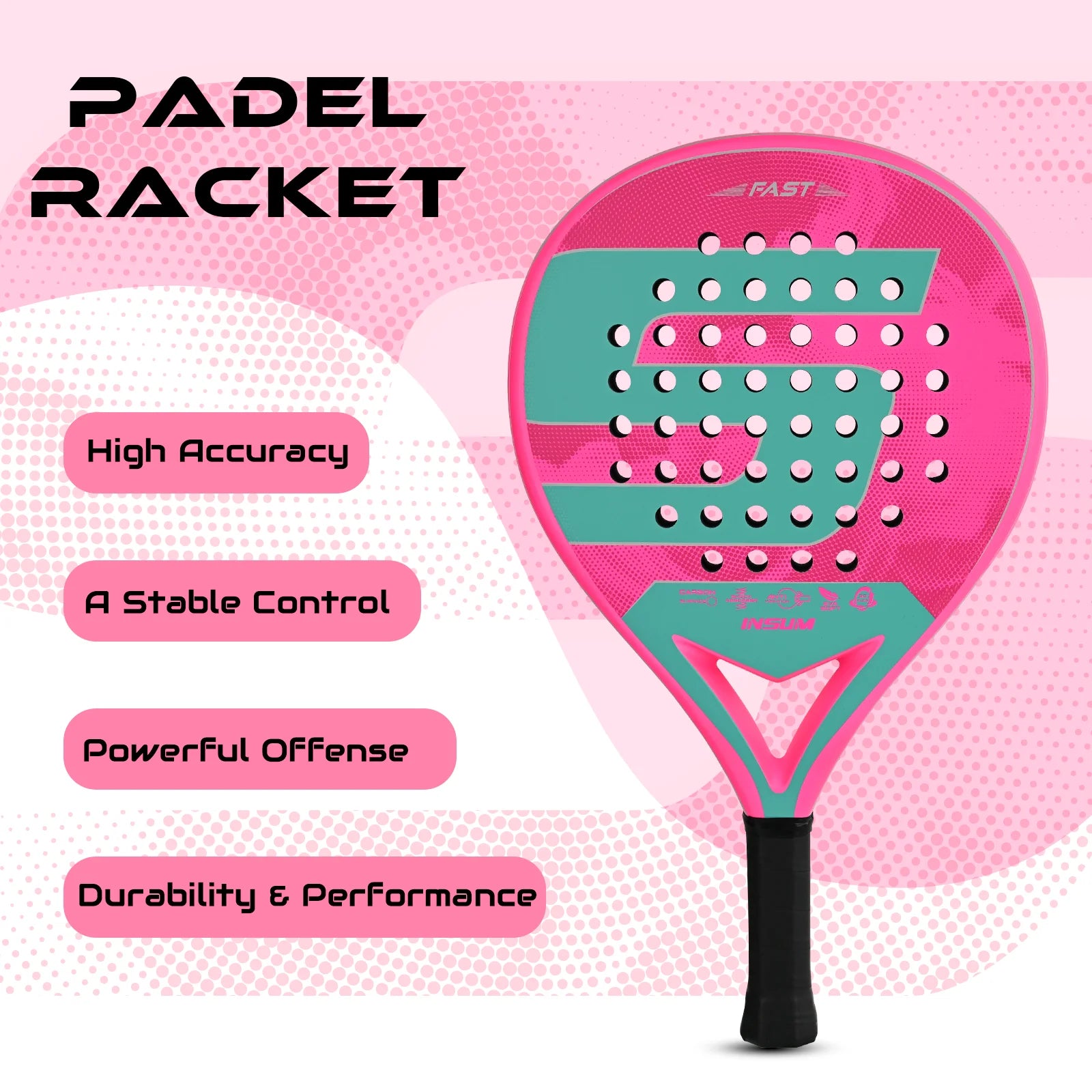 Padel Racket Full Carbon Padel Accessories with EVA Memory for Beginner Padel Tennis Racquets Lightweight Sports Equipment