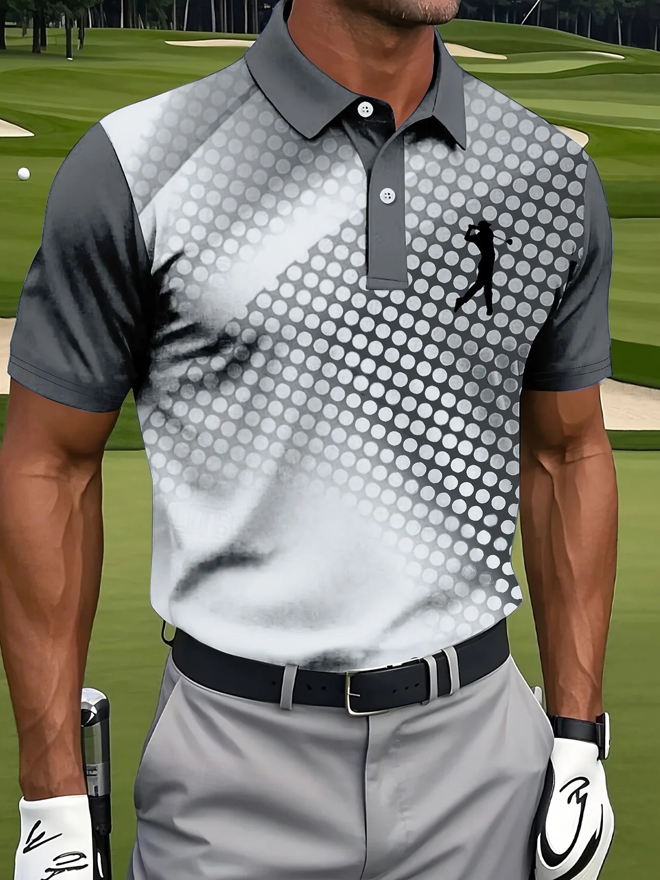 Men's Golf Polo Shirt, Featuring A Fashionable Blue and White Gradient Pattern, Suitable for Outdoor Activities