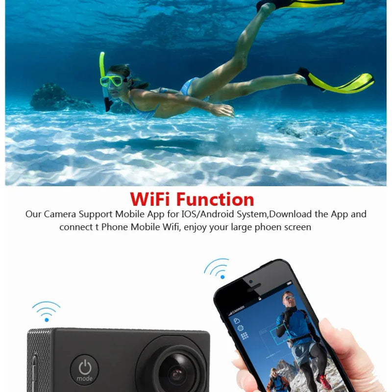 Câmara de Ação Ultra HD 4K 30fps WiFi Impermeável