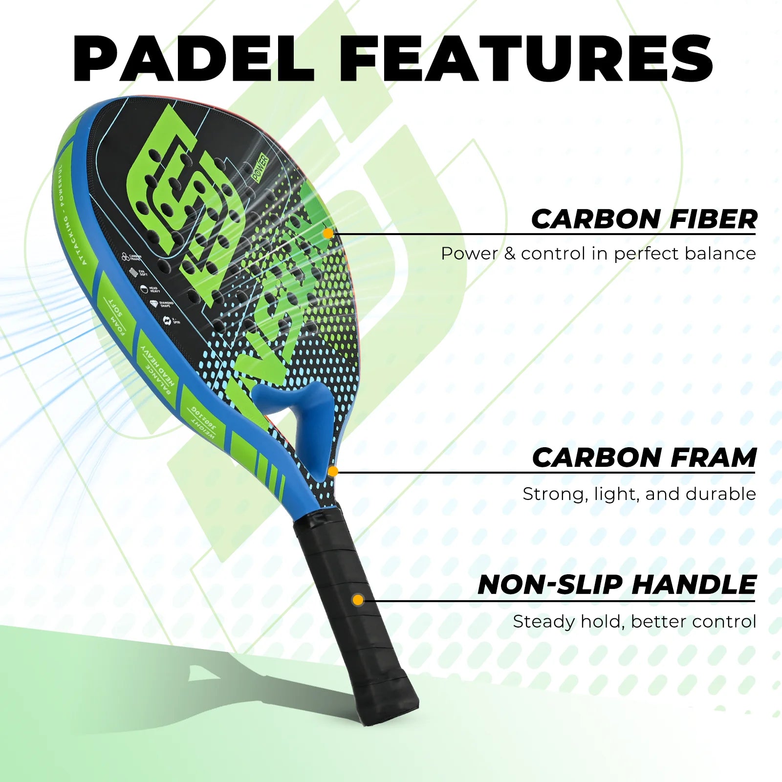 Padel Racket Carbon Fiber Diamond Shape EVA Core Power Control Padel Tennis Racquet for Advanced Players