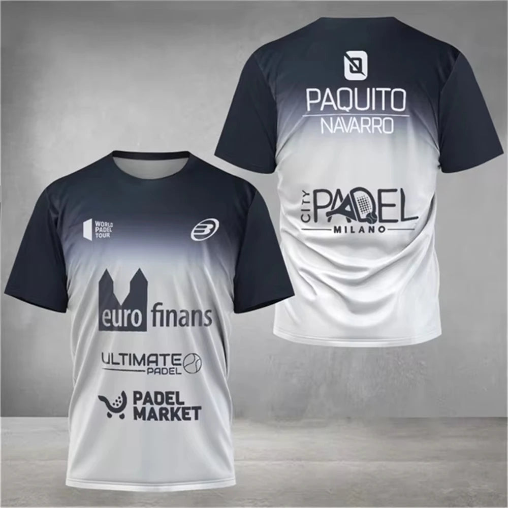 Men's Trend Padel T-shirt Element Print Pattern Ultra-thin Short Sleeve Men's Fashion Tennis Breathable Boutique Fitness Top