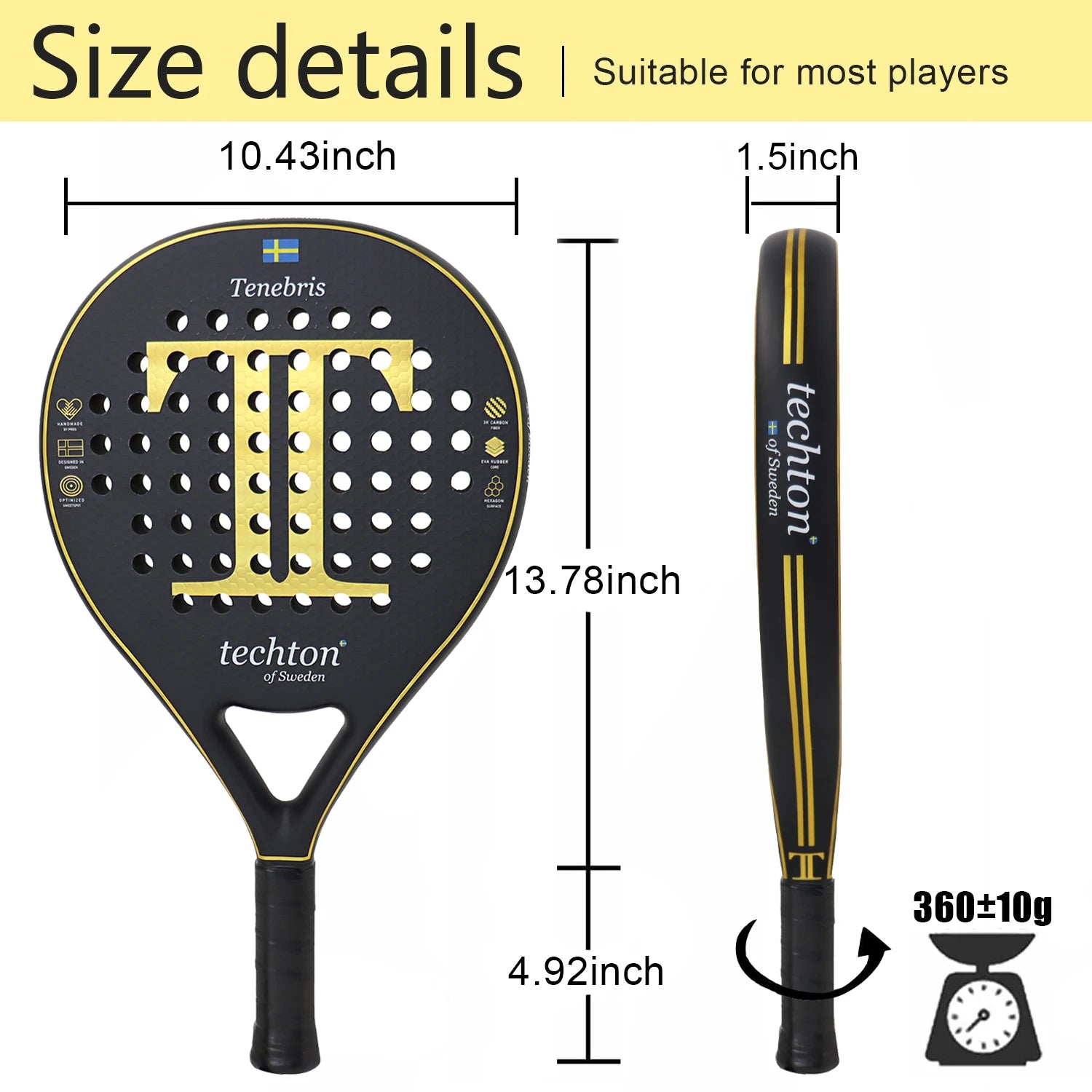 Raquete de Padel Fibra de Carbono 3K/12K com Capa