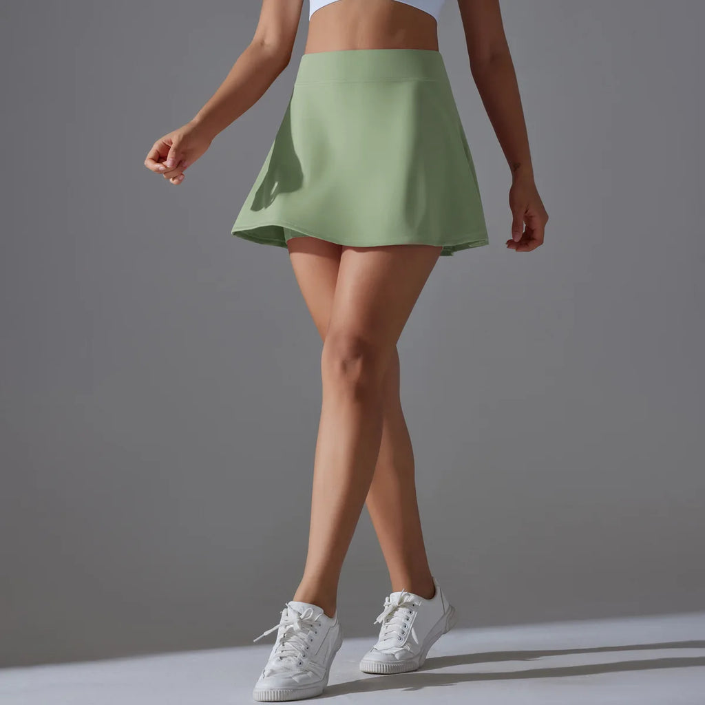 Women Tennis Skirt Sport Golf Ruffled Skirt With Shorts Fake Two Pieces Fitness Golf Wear High Waist Breathable Dance Yoga Skort